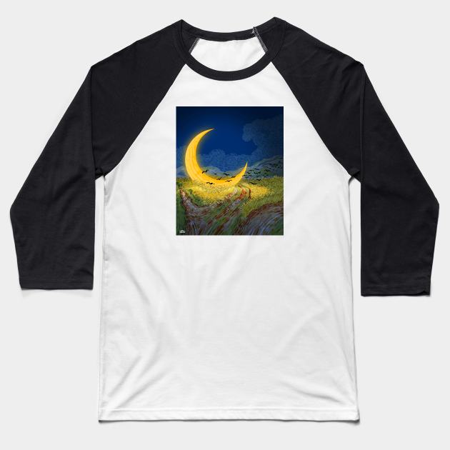 A Moon in the Last Night Baseball T-Shirt by javalidesign